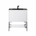 James Martin Vanities 31.5'' Single Vanity, Glossy White, Brushed Nickel Base w/ Charcoal Black Composite Stone Top 805-V31.5-GW-BN-CH